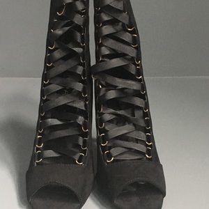 Peep toe lace up booties
